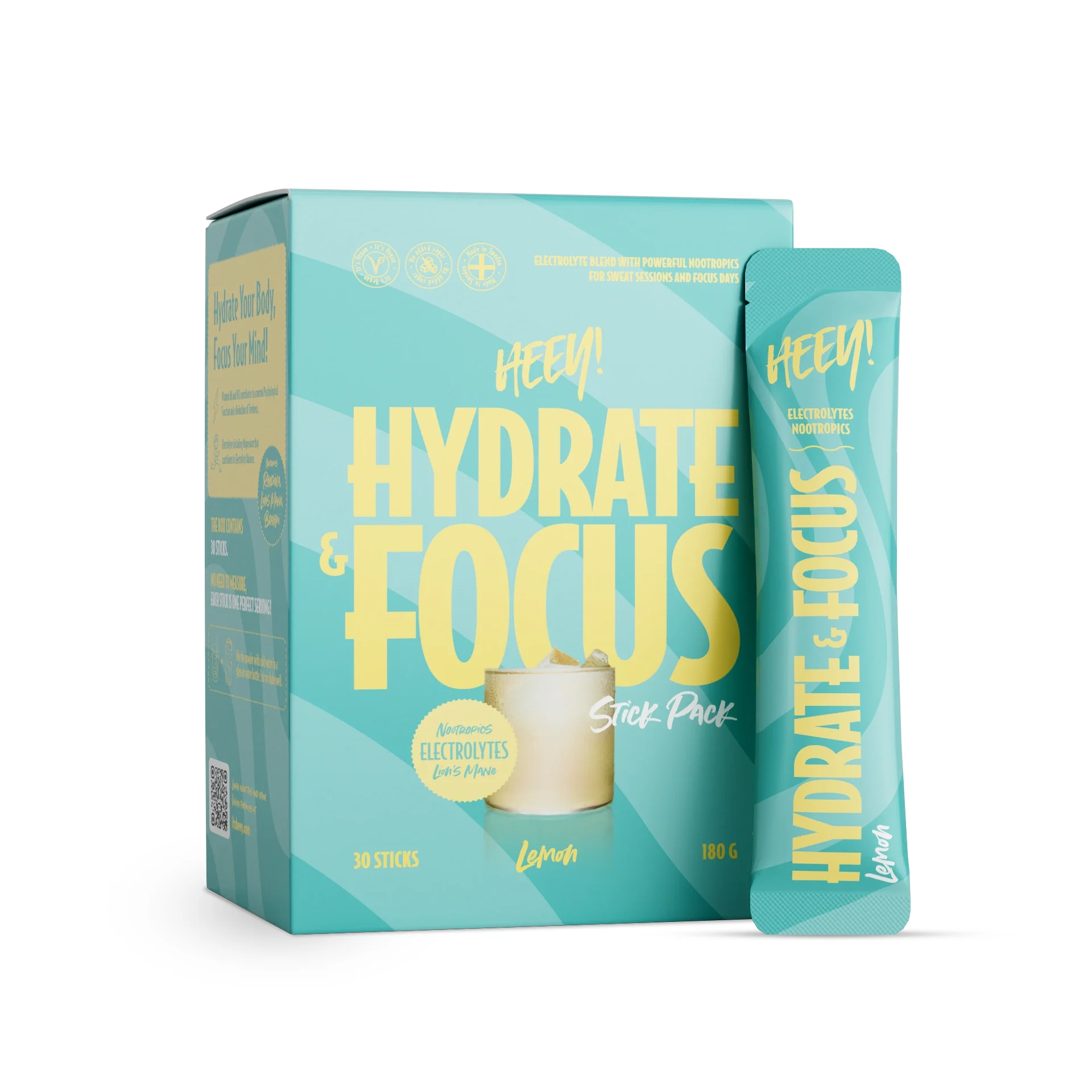 Heey! Hydrate & Focus Elektrolyter Citron 30 st - Elektrolytpulver