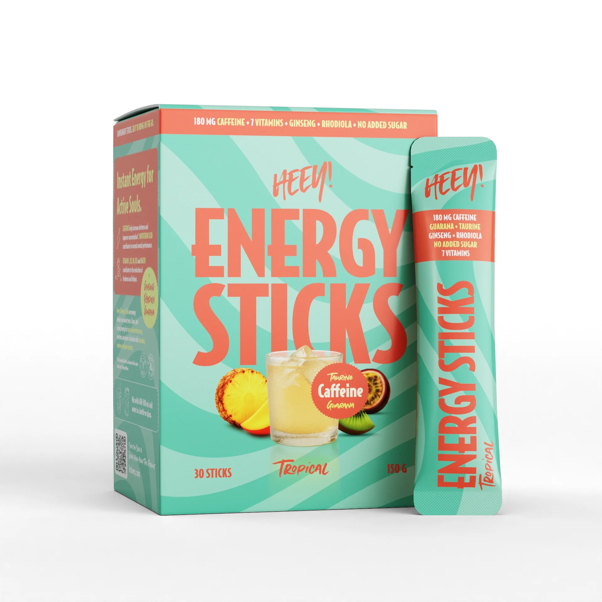 Heey! Energy Sticks Koffein + Guarana Tropical 30 st - Kosttillskott för energi
