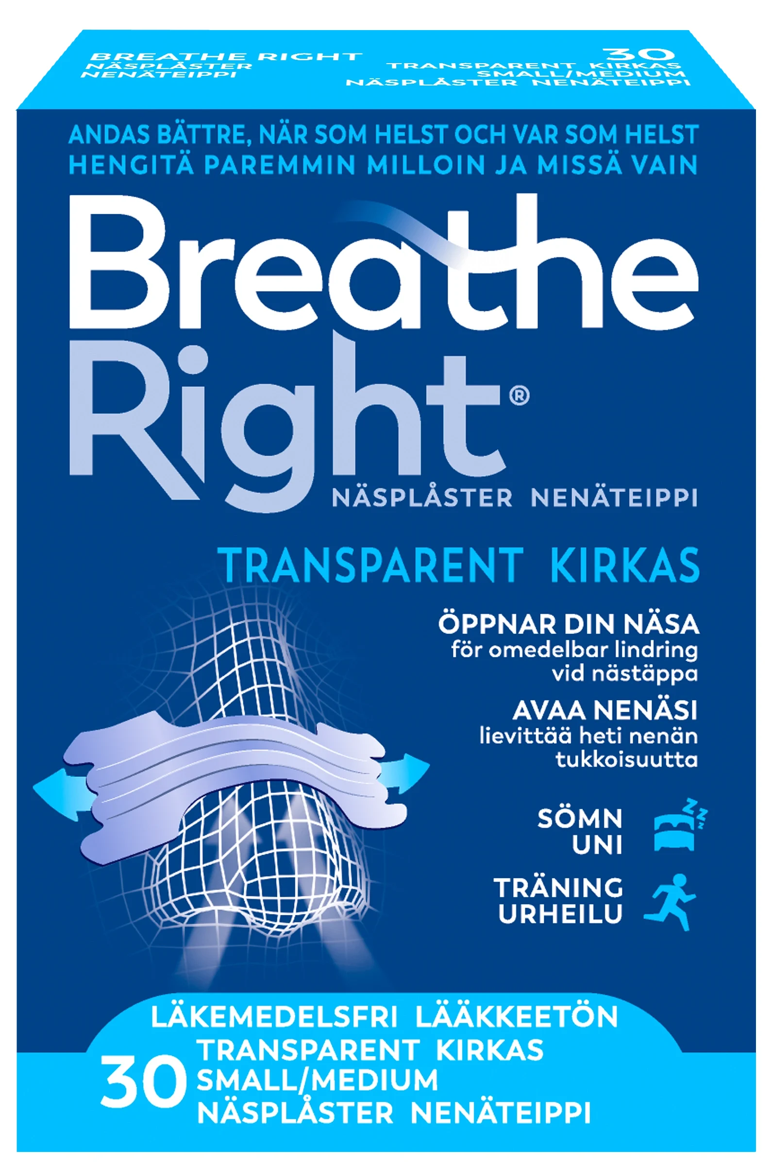 Breathe Right Näsplåster Transparent Small-Medium 30 st - Snarkplåster