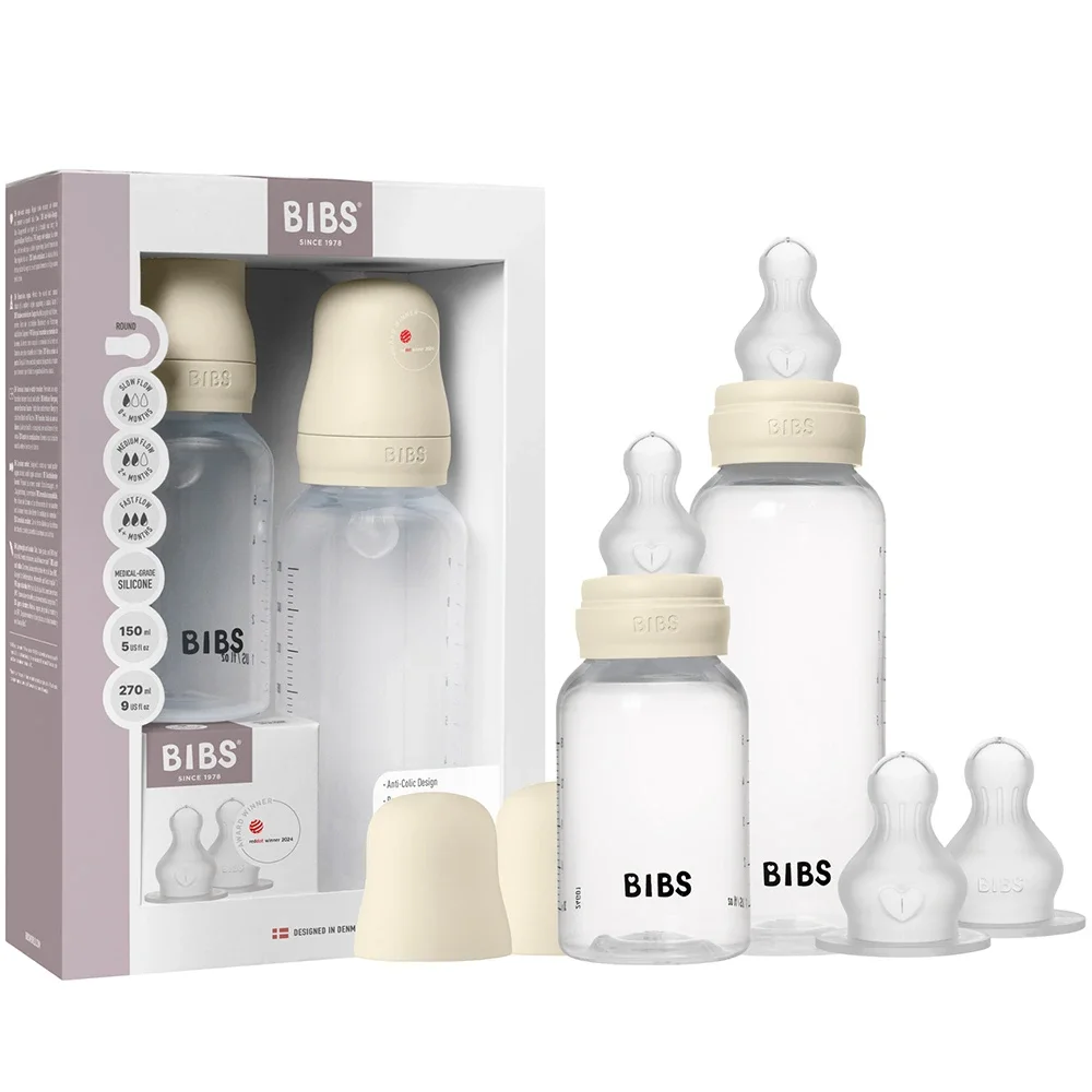 BIBS Grow and Flow Baby Bottle Round Silicone Set Ivory 150 ml/270ml - Nappflaskor & vällingflaskor