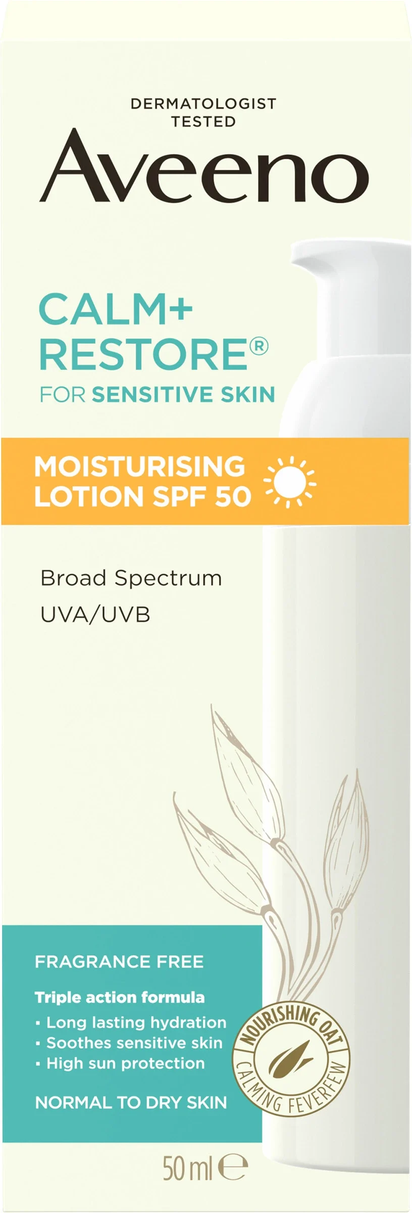 Aveeno CALM+RESTORE Moisturising Lotion SPF50, 50 ml - Återfuktande ansiktskräm