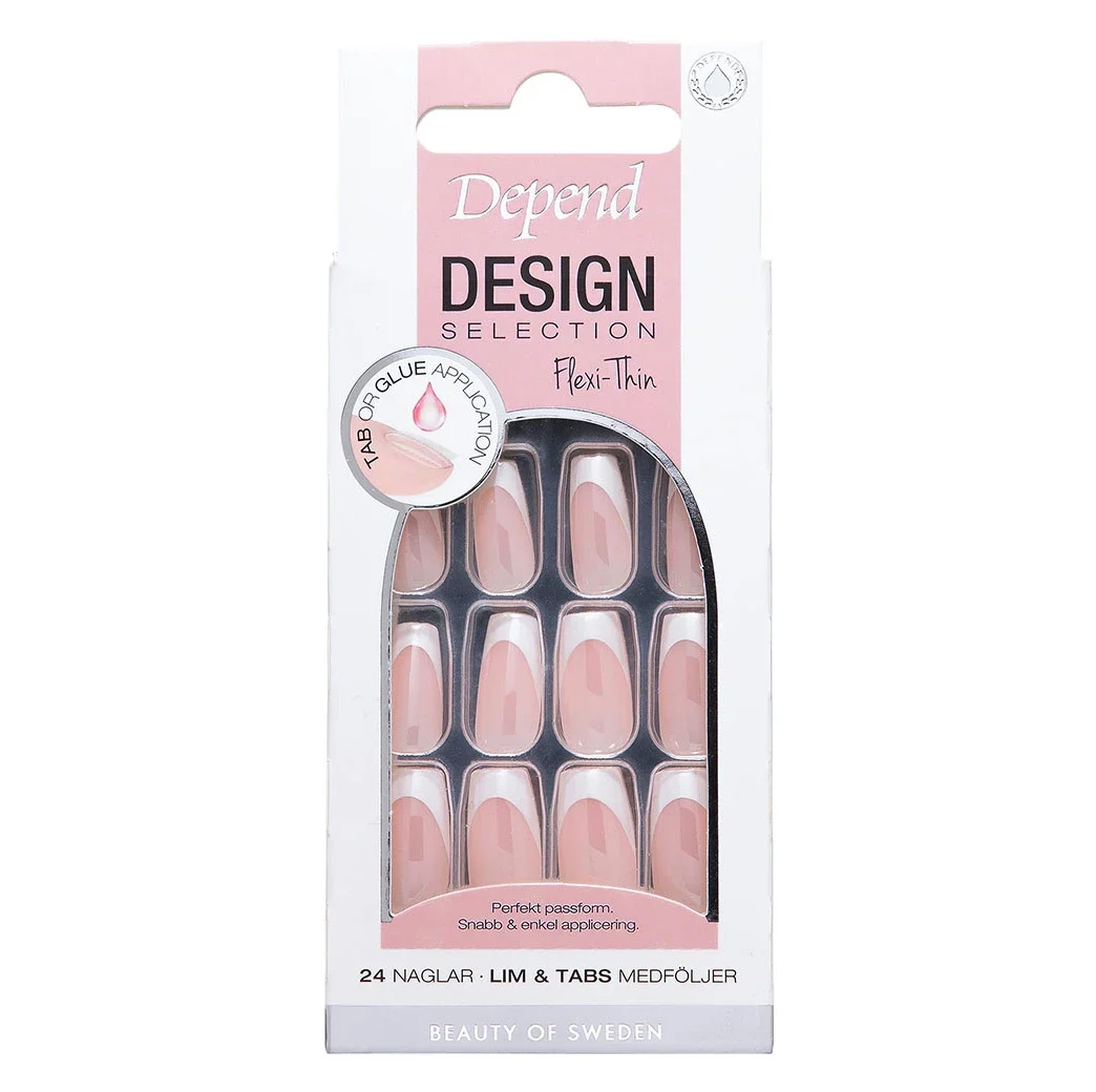 Depend Design Selection 24 st French White Chrome Short Coffin - Lösnaglar & nageldekorationer