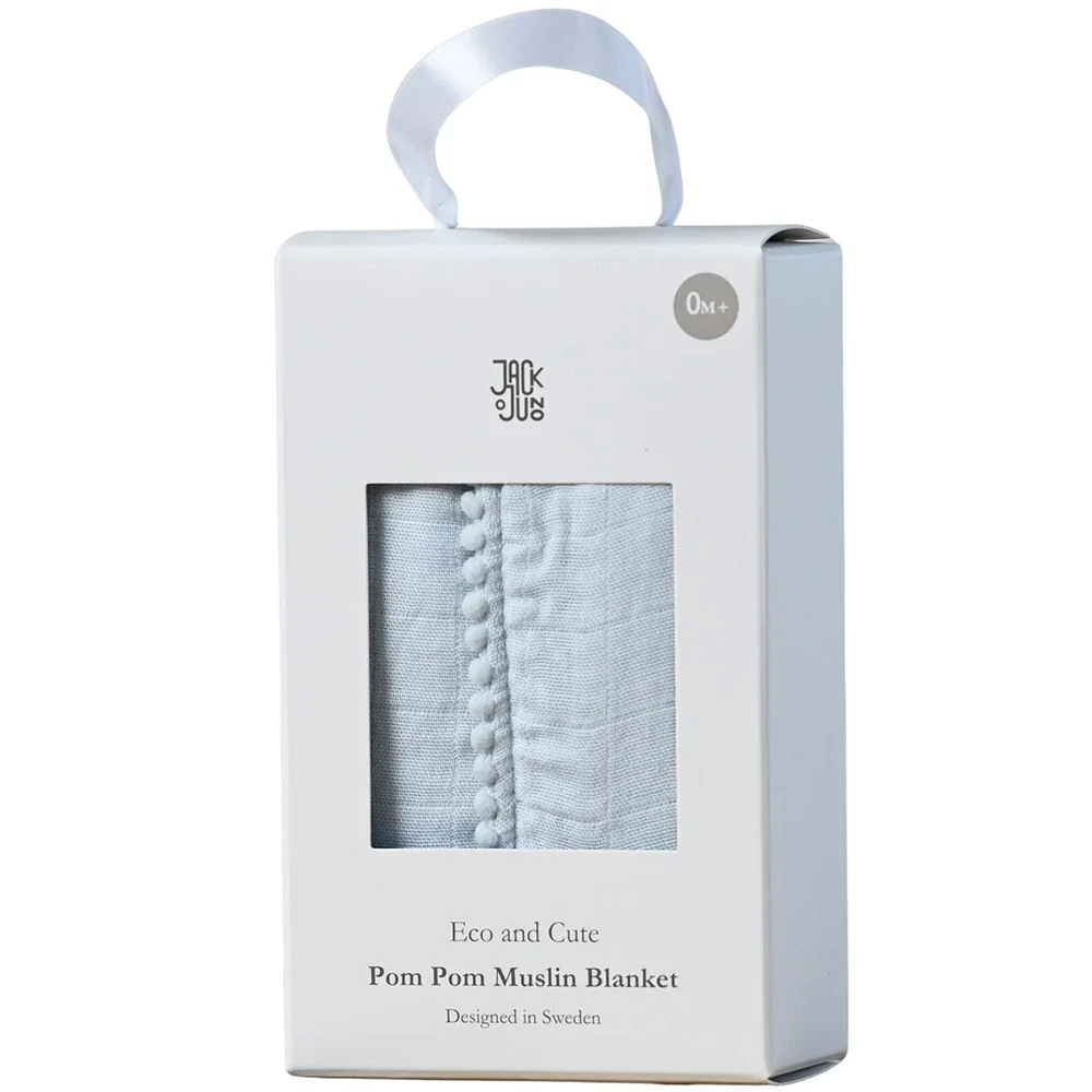 Jack o Juno Pom Pom Muslinfilt 1-pack Baby Blue - Babyfiltar