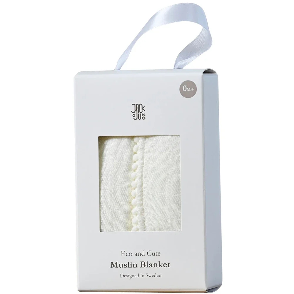 Jack o Juno Pom Pom Muslinfilt 1-pack Tofu - Babyfiltar