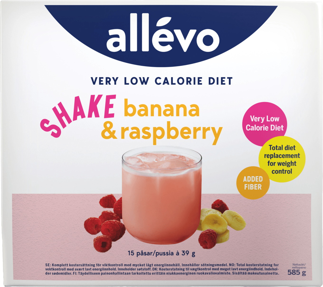 Allévo VLCD Shake Banana & Raspberry 15 portioner Allévo