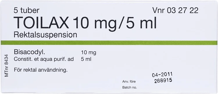 Toilax rektalsuspension 10 mg/5 ml tub 5 x 5 ml Toilax