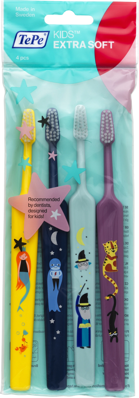 TePe Kids Extra soft tandborste 4 st, blandade motiv/färger TePe