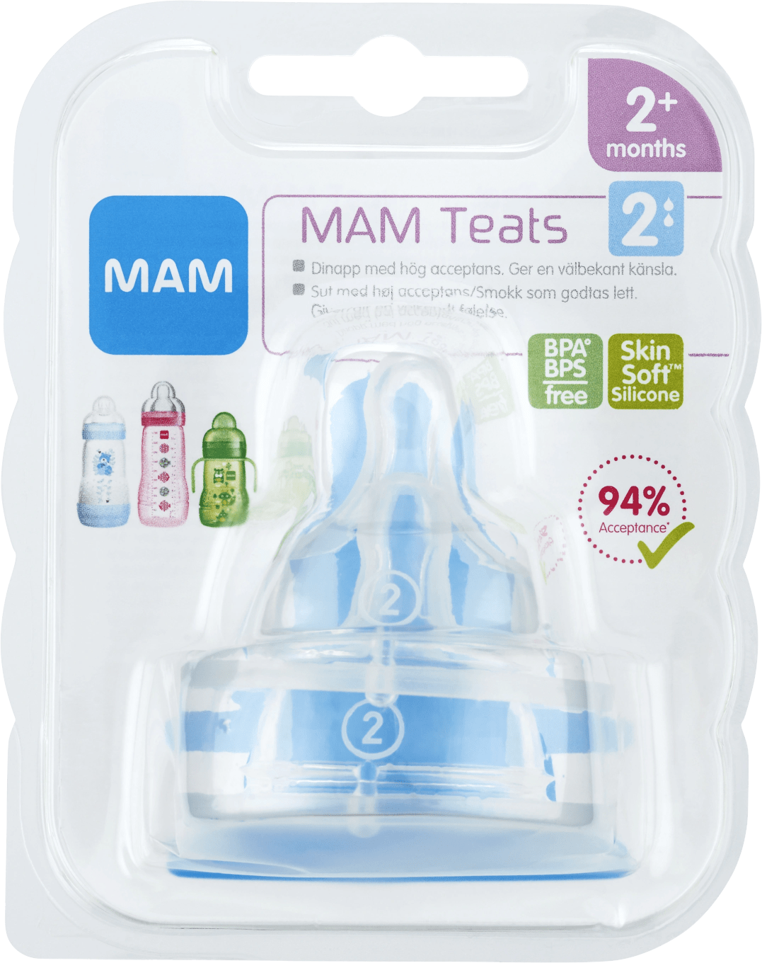 MAM Teat Dinapp 2-pack Storlek 2, 2 mån+ Mam