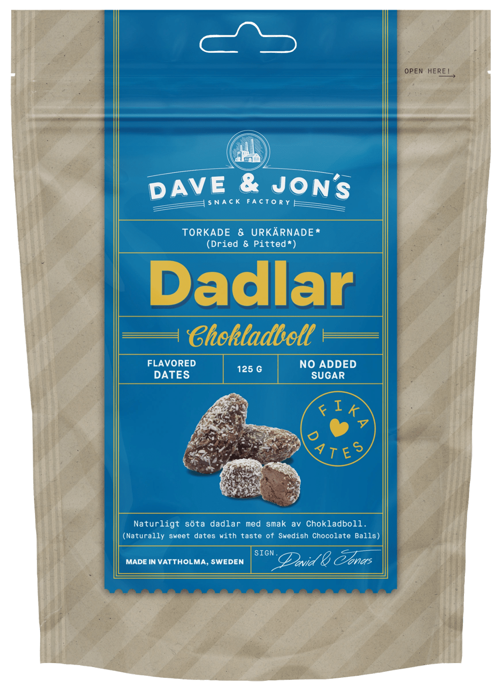 Dave & Jon's Dadlar Chokladboll 125g Dave & Jons