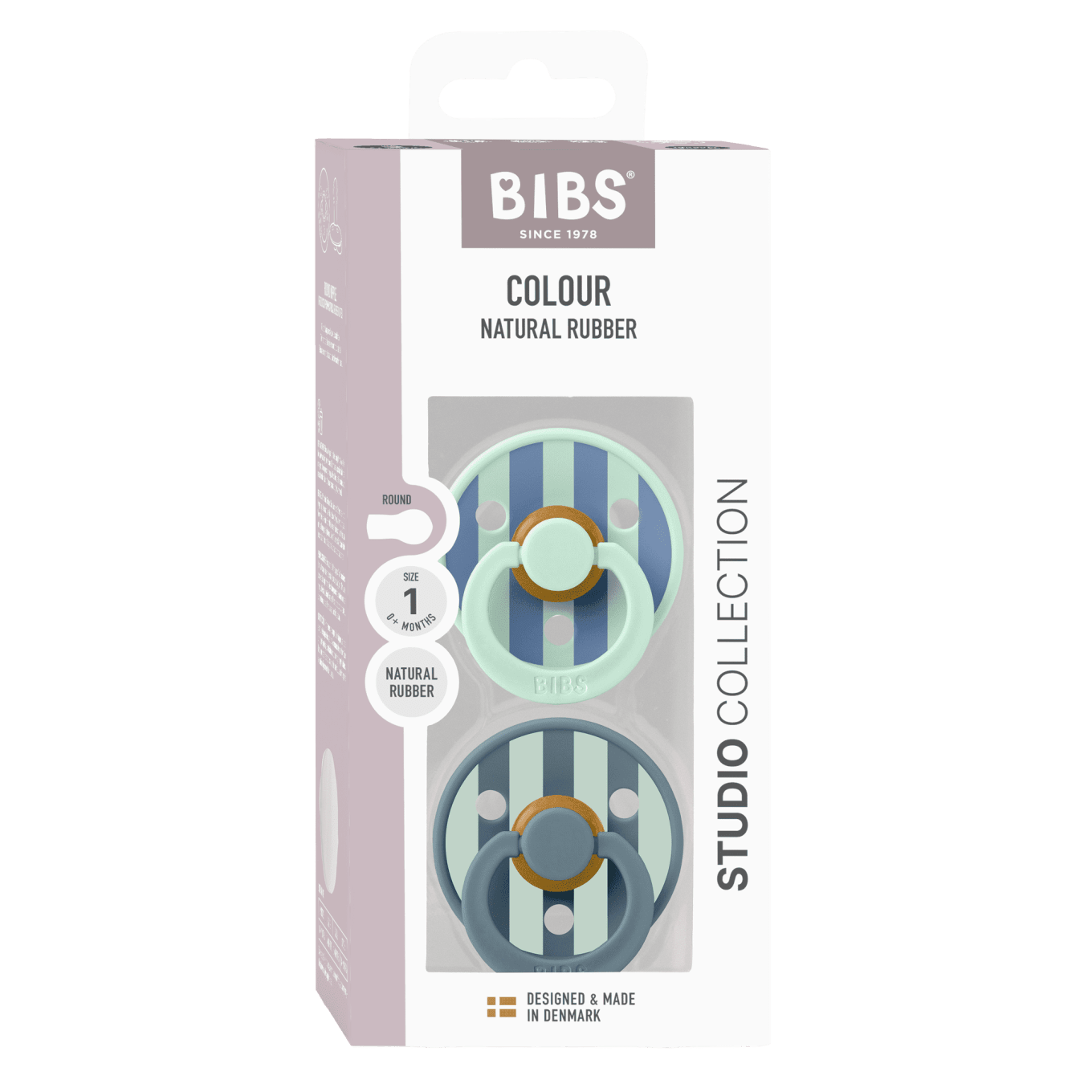 BIBS Pacifier Studio Colour Block Latex Size 1 Nordic Mint Petrol Mix 2-pack Bibs