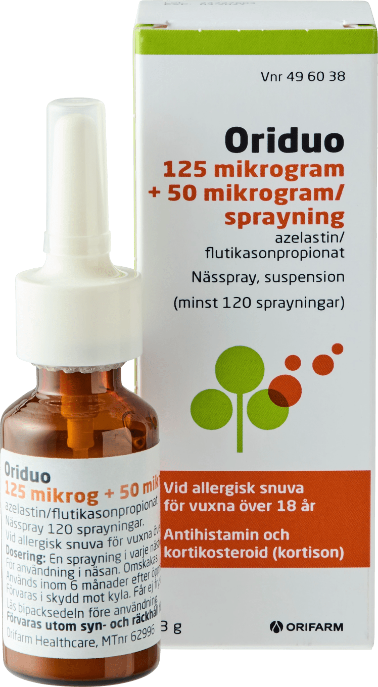 Oriduo Nässpray, suspension 125mikrogram+50mikrogram/sprayning, 120sprayningar Orifarm