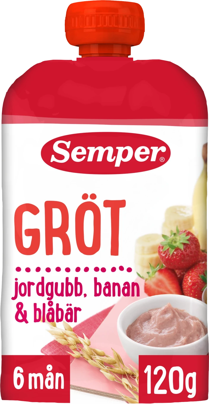 Semper Ätklar Gröt Jordgubb & Banan Klämpåse från 6 mån 120 g Semper
