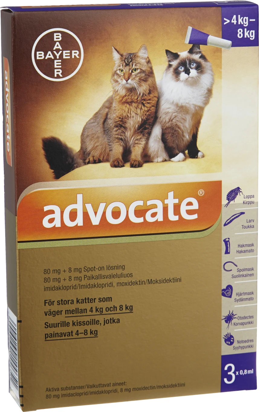 Advocate® för stora katter Spot-on, lösning 80mg/8mg Dospipett, 3st (0,8ml) 