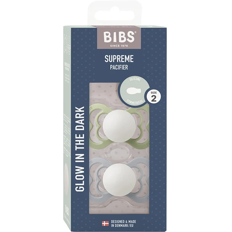 BIBS Supreme Silicone Sage Glow/Cloud Glow 2-pack Size 2 Bibs