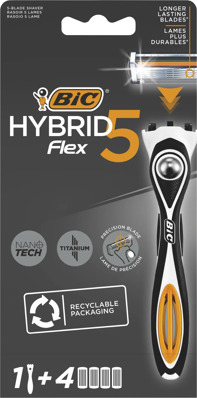 BIC Hybrid 5 Flex Rakhyvel för Män med Nano-Tech Blad 1+4 BIC