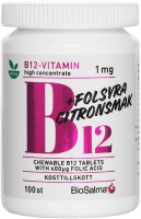 BioSalma B12-vitamin 1 mg + Folsyra 100 st tuggtabletter