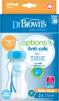 Dr Brown's Options+ Nappflaska 270 ml Bred Hals Blå 2-pack