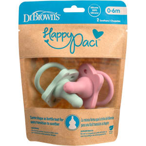 Dr Brown's HappyPaci Silicone Soother 0-6m Rosa/Grön 2-pack