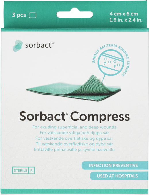 Sorbact Compress sårkompresser 3 st 4 x 6 cm Sorbact