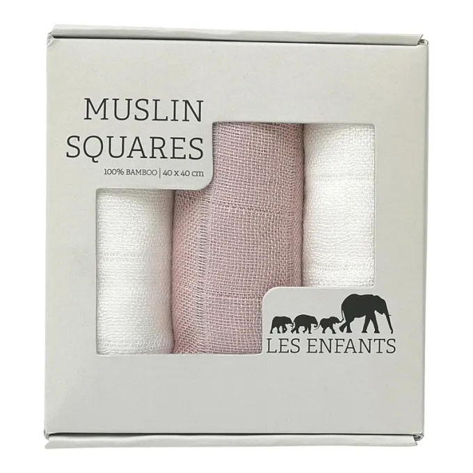 Les Enfants Muslin Squares 3-pack Rosa/Vit Les Enfants