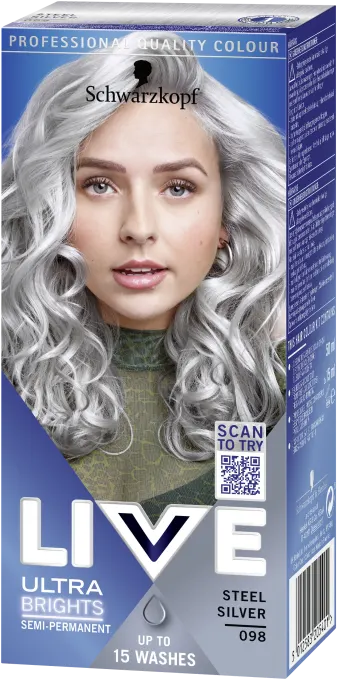 Schwarzkopf Live Ultra Brights or Pastel Hårfärg 098 Silver Steel Schwarzkopf