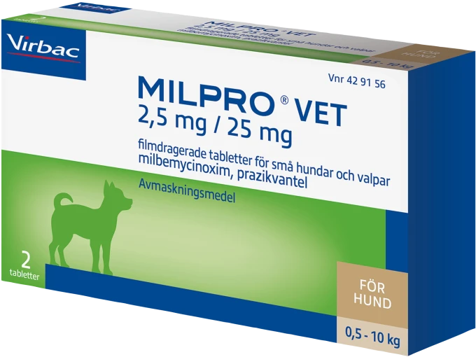 Milpro vet för små hundar och valpar (0,5-10 kg) 2 tabletter Milpro Vet