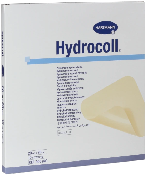 Hydrocoll Självhäftande hydrokolloid-förband, täckt med en sermipermeabel polyuretan-film 20x20 cm 10st 