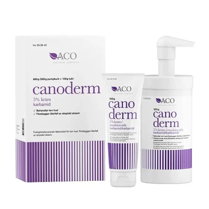 Canoderm kräm 5% burk med pump 500 g och tub 100 g Canoderm