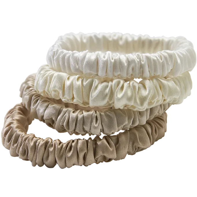 Lenoites Mulberry Silk Skinny Scrunchies White, Cream White, Beige, Light Brown Lenoites