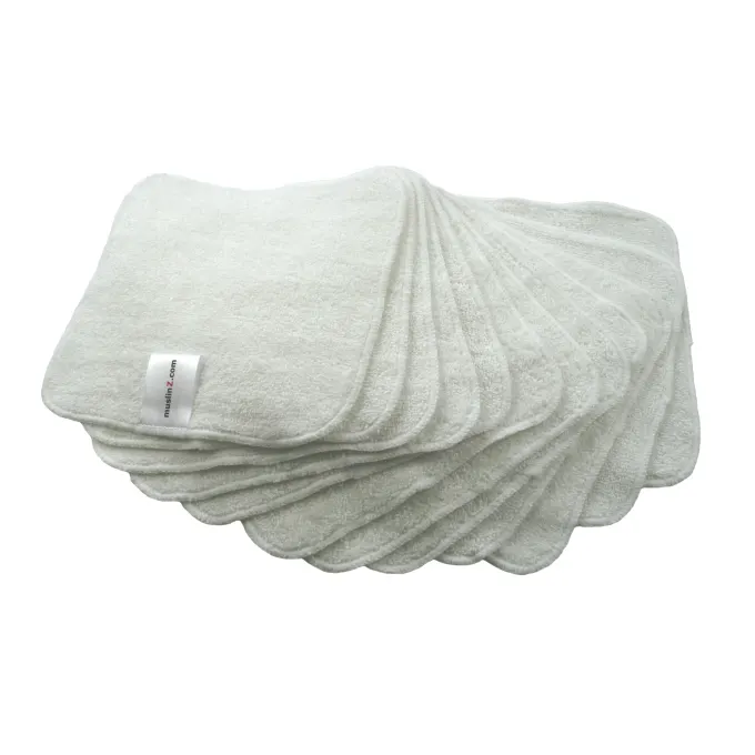 MuslinZ Bamboo Cotton Terry Wipes White 12-pack MuslinZ