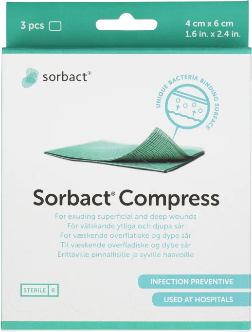 Sorbact Compress sårkompresser 3 st 4 x 6 cm Sorbact
