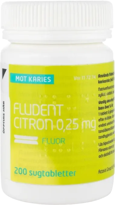 Fludent citron sugtablett 0,25 mg 200 st Fludent