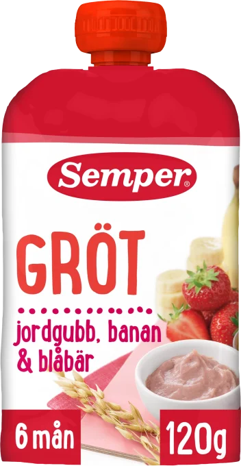 Semper Ätklar Gröt Jordgubb & Banan Klämpåse från 6 mån 120 g Semper
