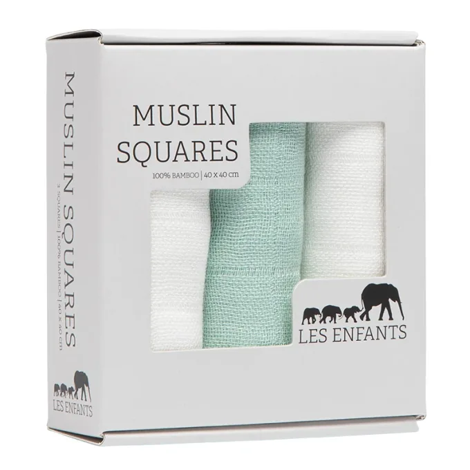 Les Enfants Muslin Squares 3-pack Grön/Vit Les Enfants