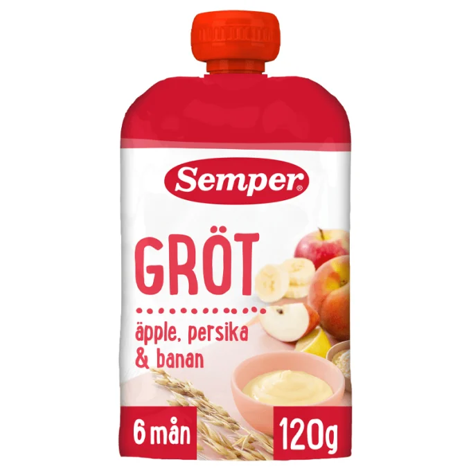 Semper Klämpåse Ätklar Gröt 6mån+ Äpple&Persika 120g Semper