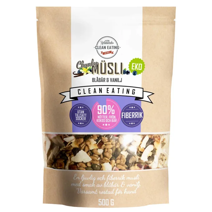 Clean Eating Müsli Chunky Blåbär & Vanilj 500 g Clean Eating