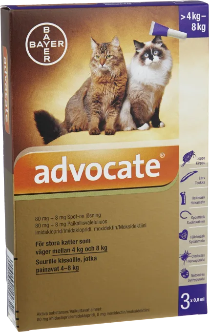 Advocate® för stora katter Spot-on, lösning 80mg/8mg Dospipett, 3st (0,8ml) 