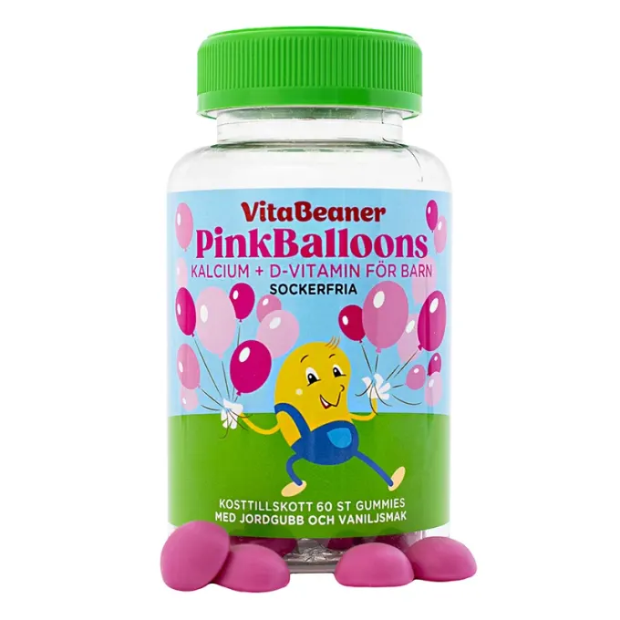 Vitabeaner Pink Balloons Vitamin D3 & Kalcium tuggisar 60st Vitabeaner