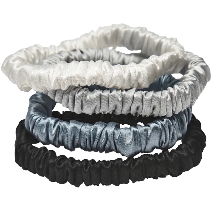 Lenoites Mulberry Silk Skinny Scrunchies White, Light Grey, Blue, Black Lenoites
