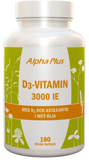 Alpha Plus D3-Vitamin 3000 IE med K2 180 kapslar Alpha Plus