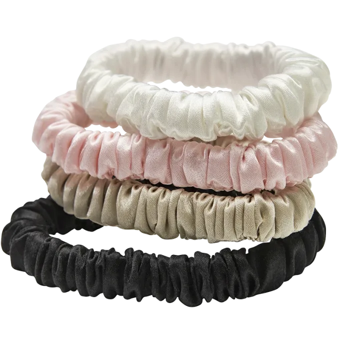 Lenoites Mulberry Silk Skinny Scrunchies White, Pink, Beige, Black Lenoites