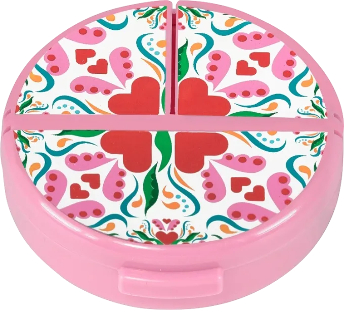 Hjärtats pillerburk 3 fack Rosa mönstrad Hjärtats