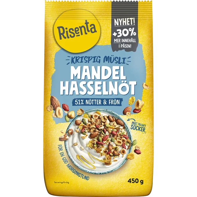 Risenta Krispig Müsli Mandel Hasselnöt 450 g Risenta