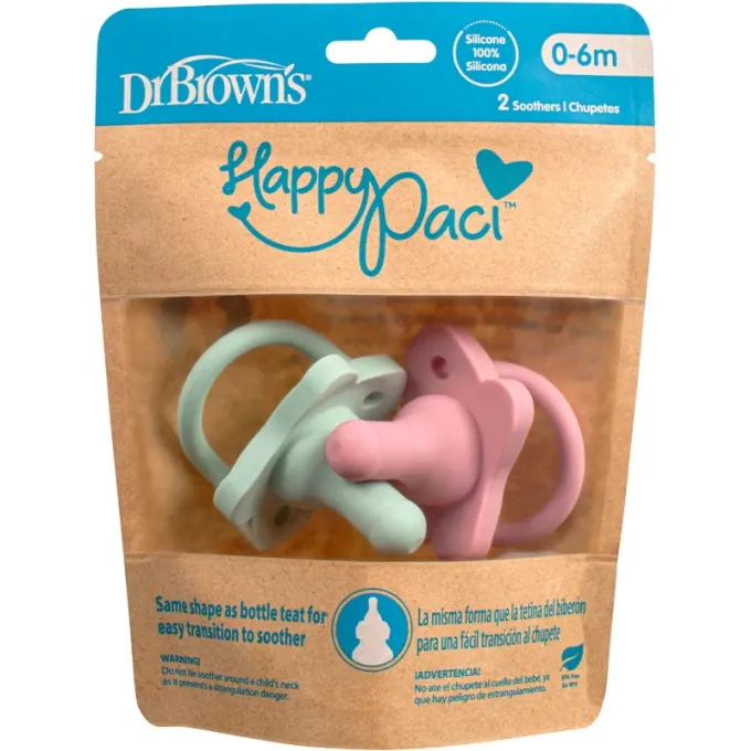 Dr Brown's HappyPaci Silicone Soother 0-6m Rosa/Grön 2-pack Dr Browns