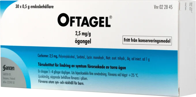 Oftagel ögongel i endosbehållare 2,5 mg/g 30 st Oftagel