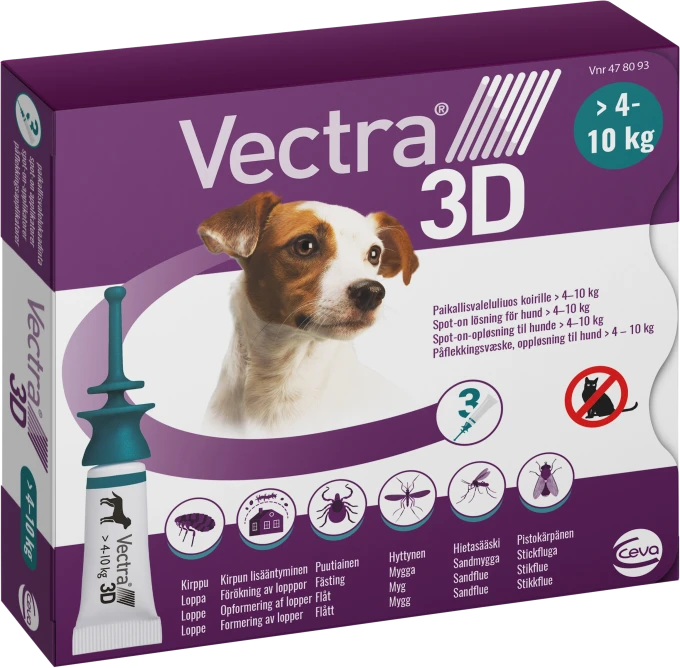 Vectra 3D för hund 4-10 kg Spot-on lösning Pipett, 3st (3x1,6ml) Vectra 3D
