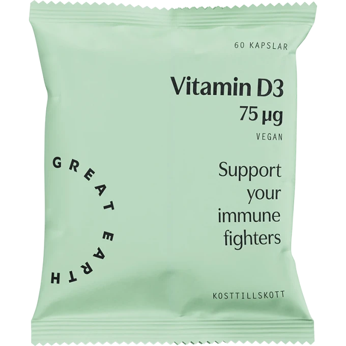 Great Earth Vitamin D3 75 µg refill 60 kapslar Great Earth