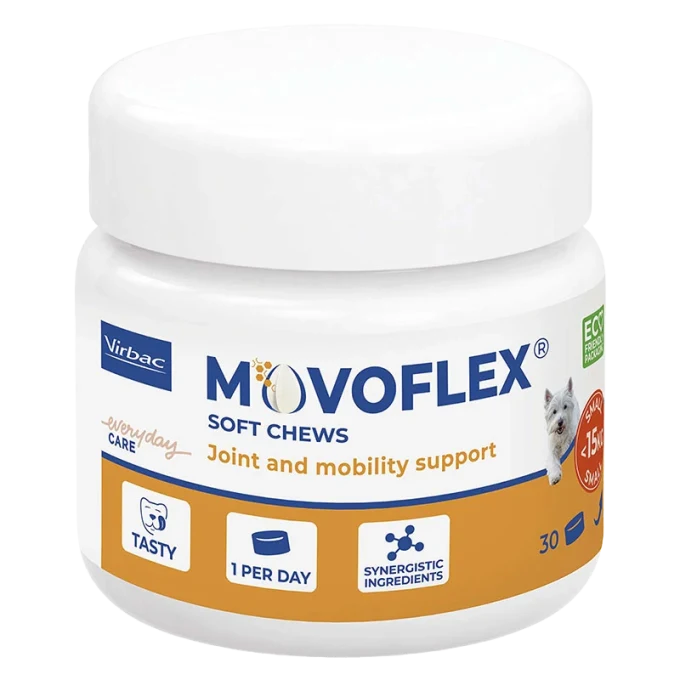 Virbac Movoflex S kompletteringsfoder för hundens rörelseapparat 30 tuggbitar Virbac