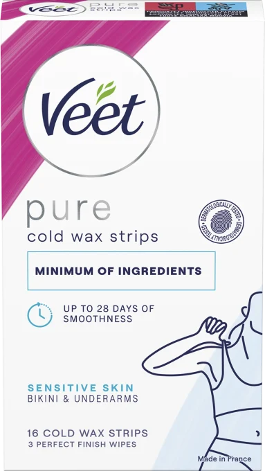 Veet Pure Cold Wax Strips Sensitive Skin Bikini & Underarm 16 pcs Veet
