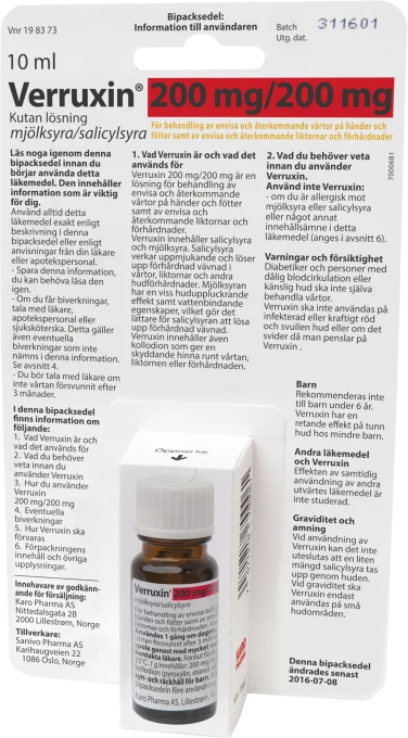 Verruxin kutan lösning 200 mg/200 mg 10 ml Verruxin